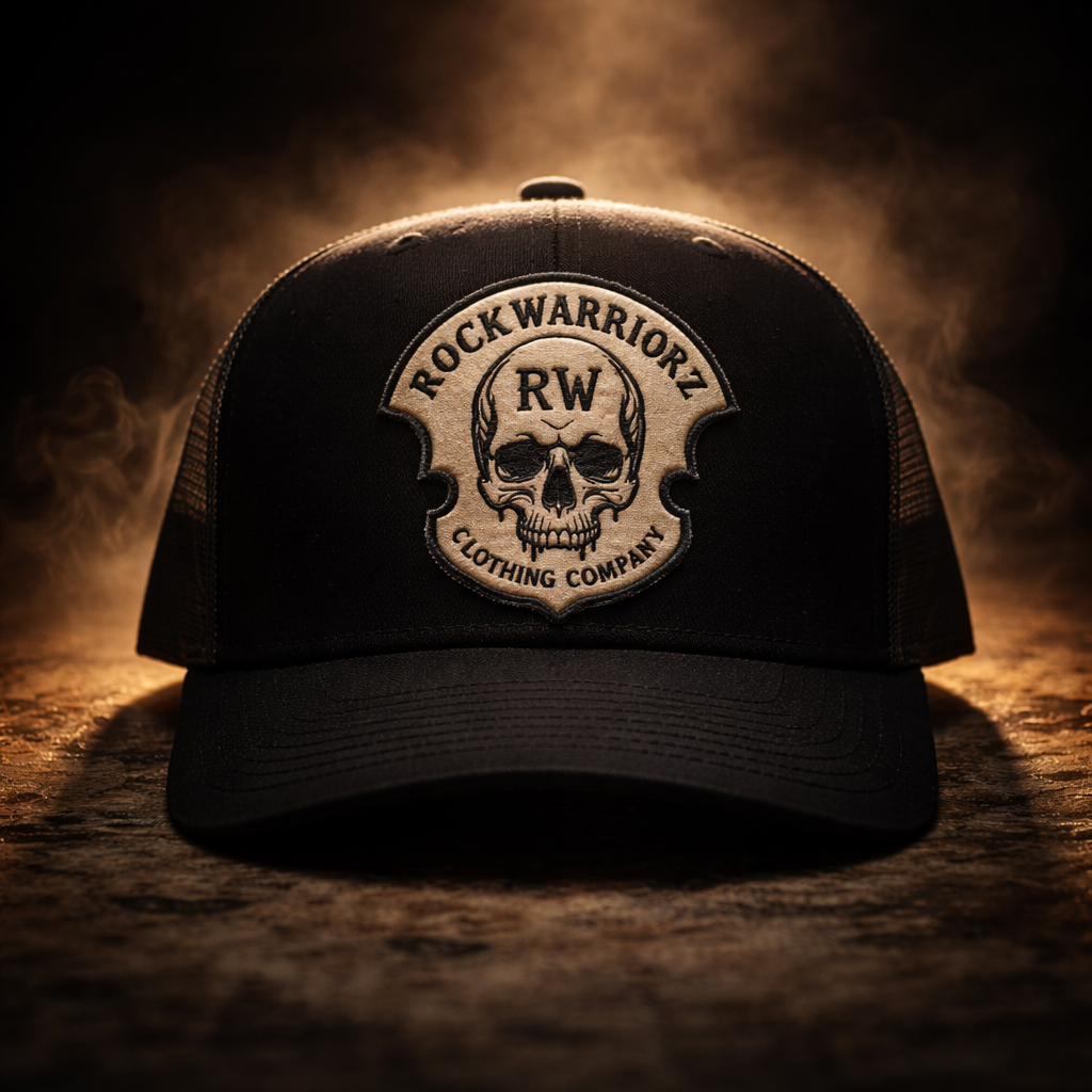 Rock Warriorz Black Hat with Silver/Black Leather Patch