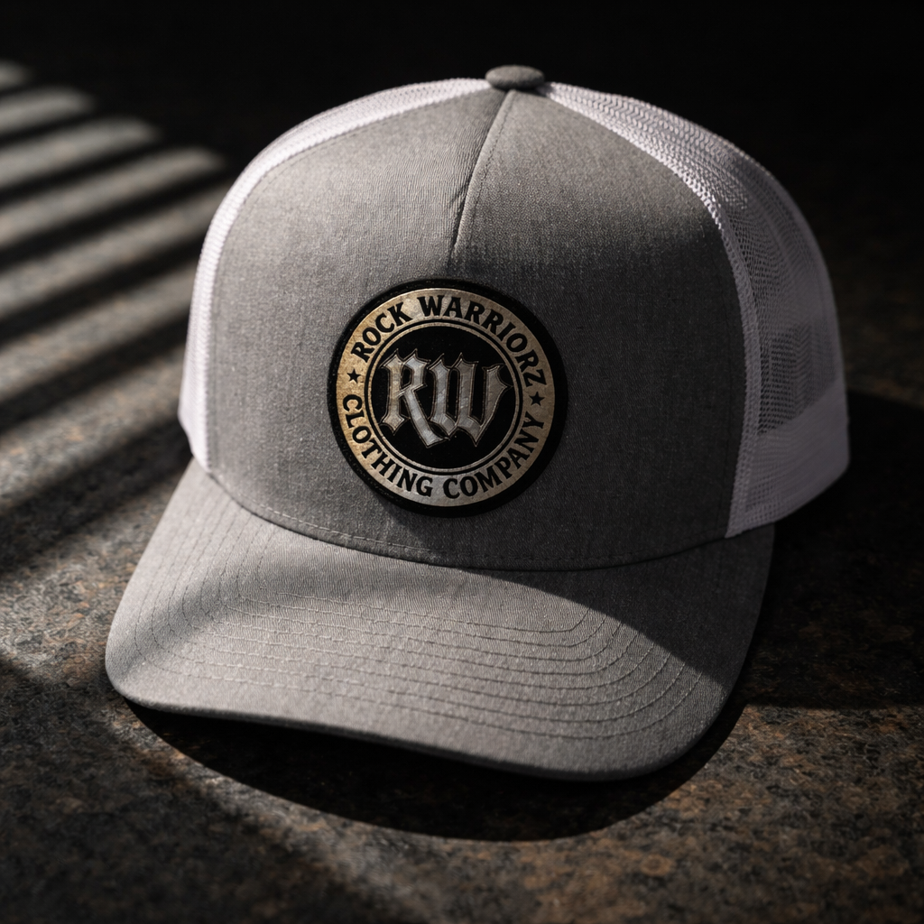 Rock Warriorz Hat Heather/ White with Silver/Black Leather Patch