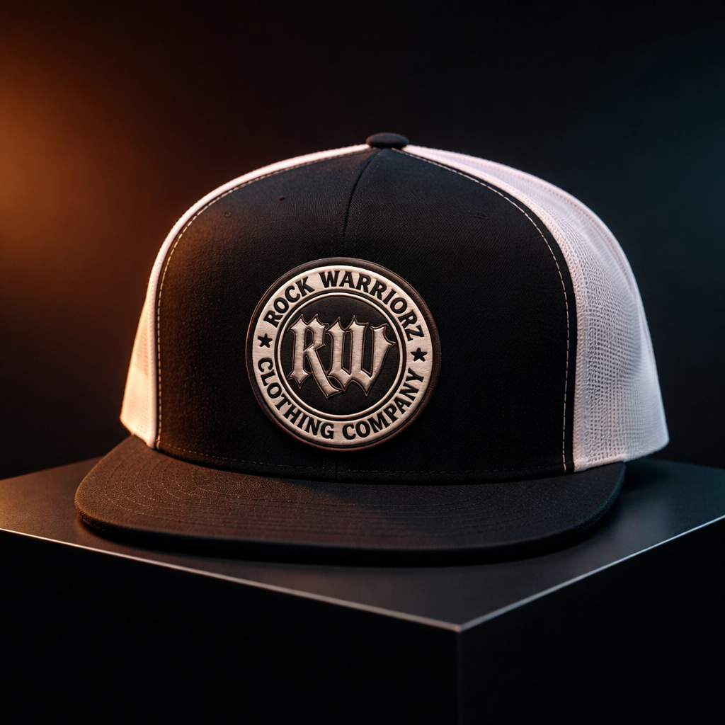 Rock Warriorz Hat Black/White with Black/White Leather Patch