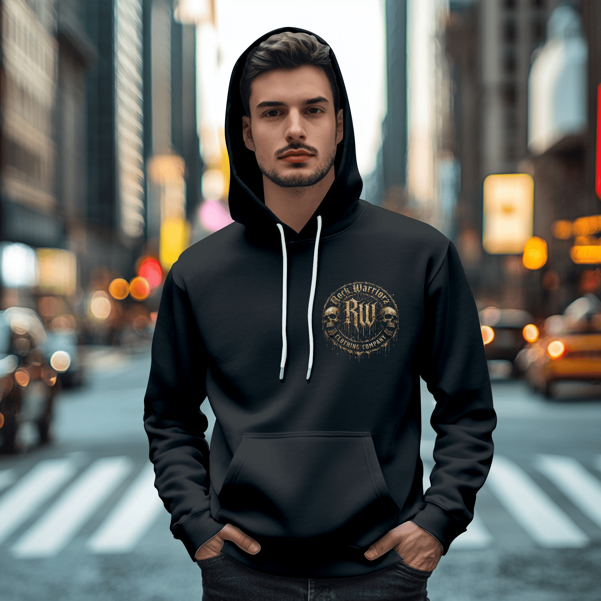 Rock Warriorz Black Hoodie Front Skull Logo with Rock Warriorz Back Logo