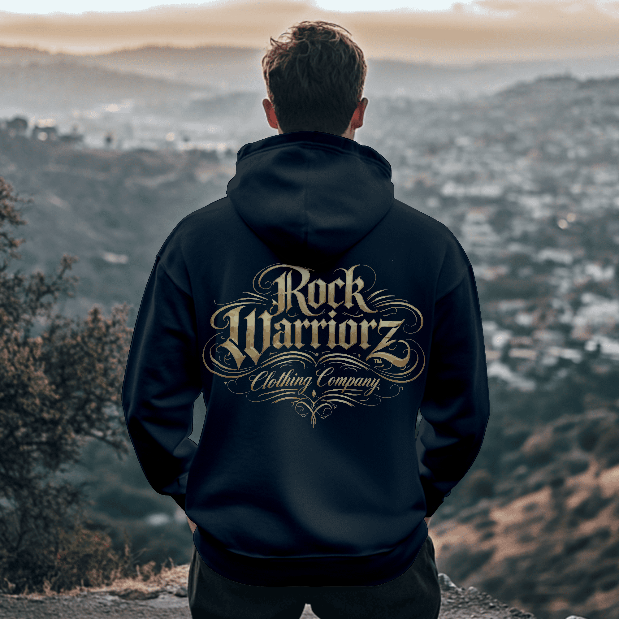 Rock Warriorz Black Hoodie Front Skull Logo with Rock Warriorz Back Logo
