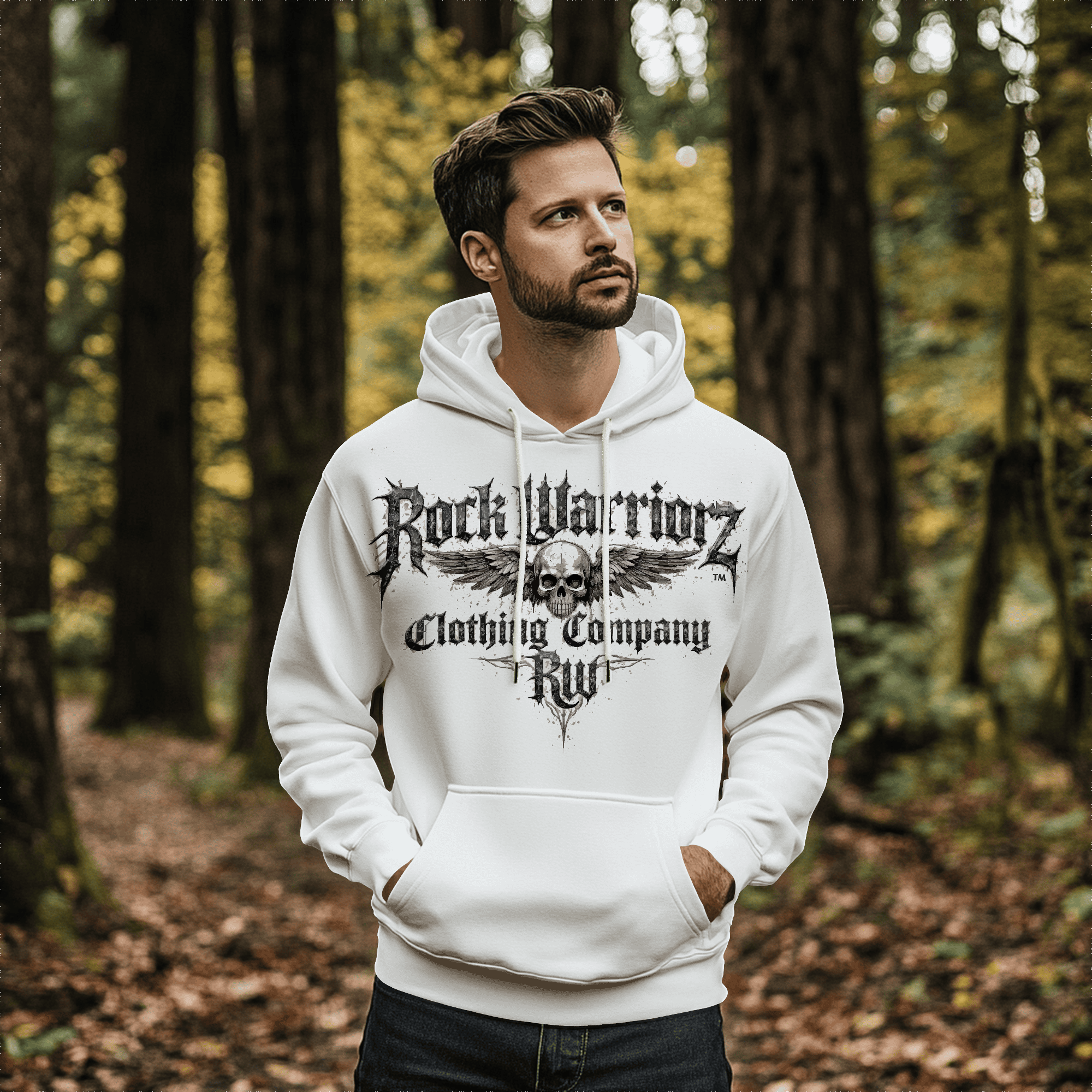 Rock Warriorz White Hoodie Front and Back Logo