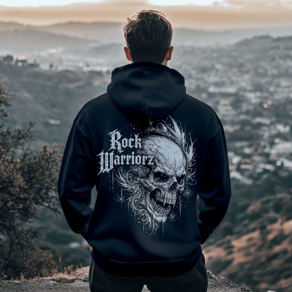 Rock Warriorz Black Hoodie Front and Back Logo