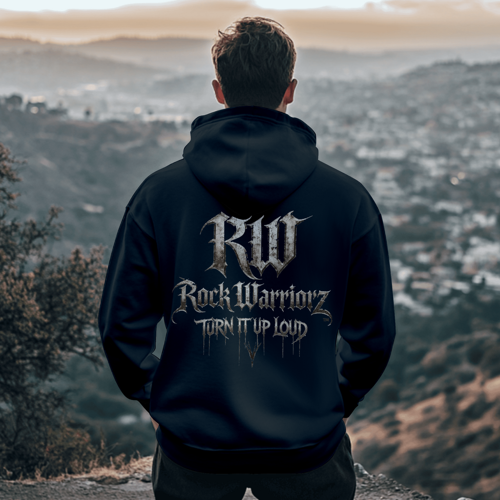 Rock Warriorz Black Hoodie Front and Back Logo