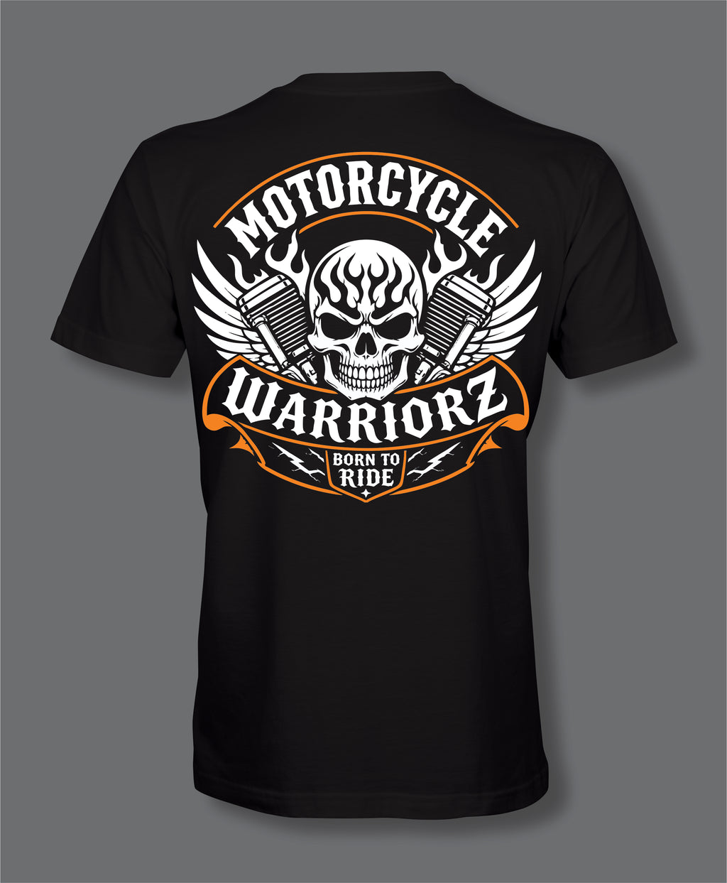 Motorcycle Warriorz Black T-Shirt Front and Back Logo