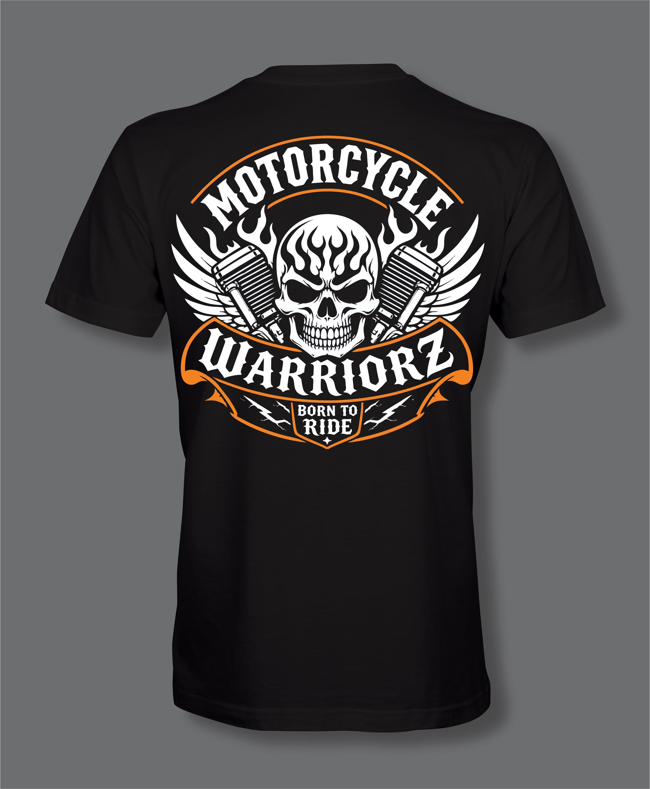 Motorcycle Warriorz Black T-Shirt Front and Back Logo