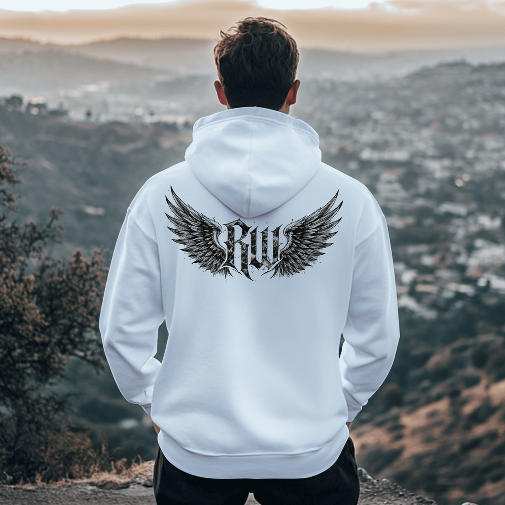 Rock Warriorz White Hoodie Front and Back Logo