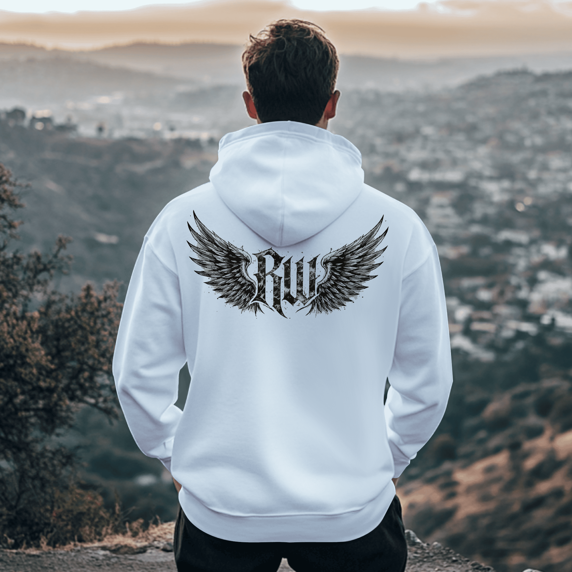 Rock Warriorz White Hoodie Front and Back Logo