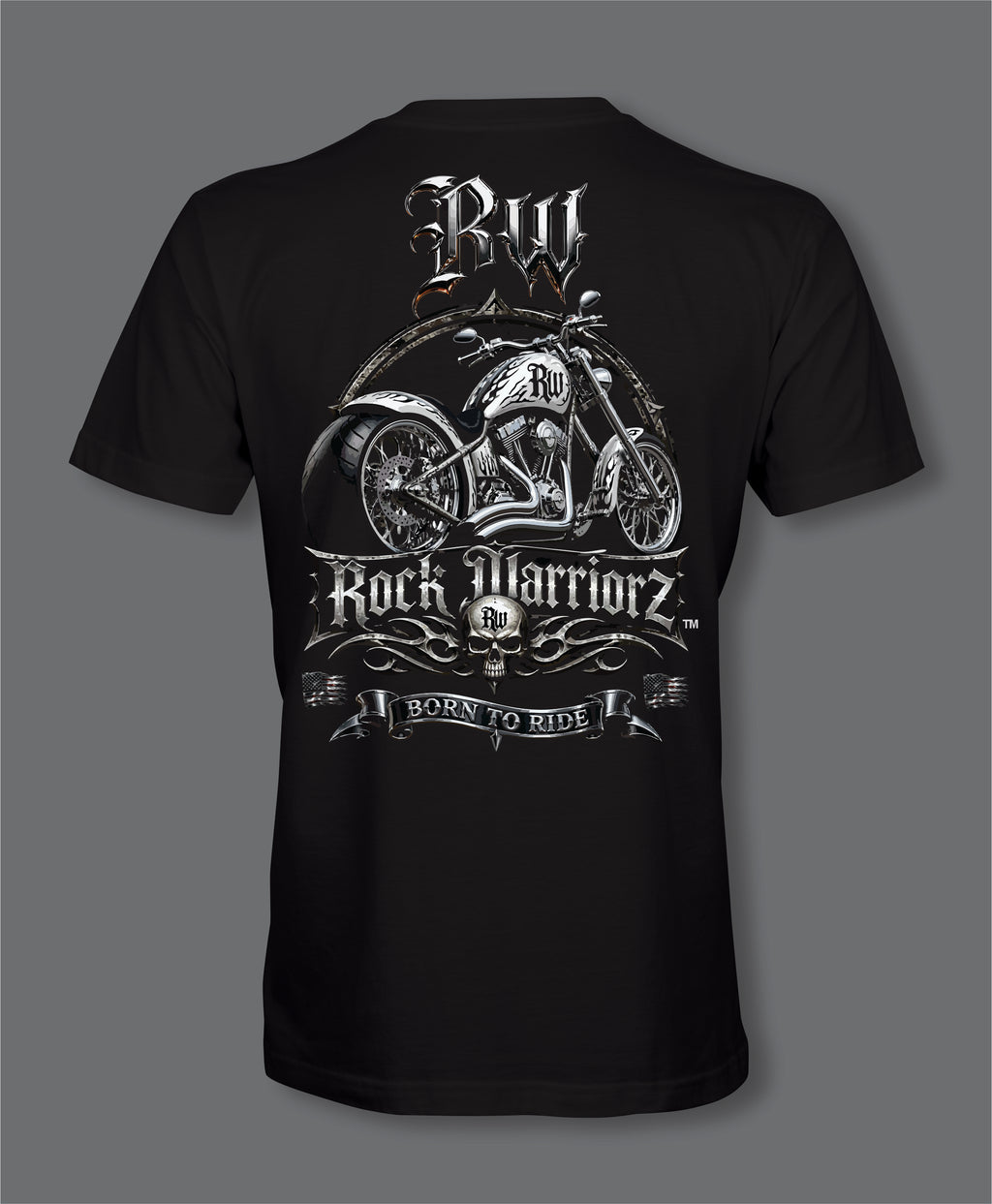 RW Rock Warriorz Biker T-Shirt Front Back Logo