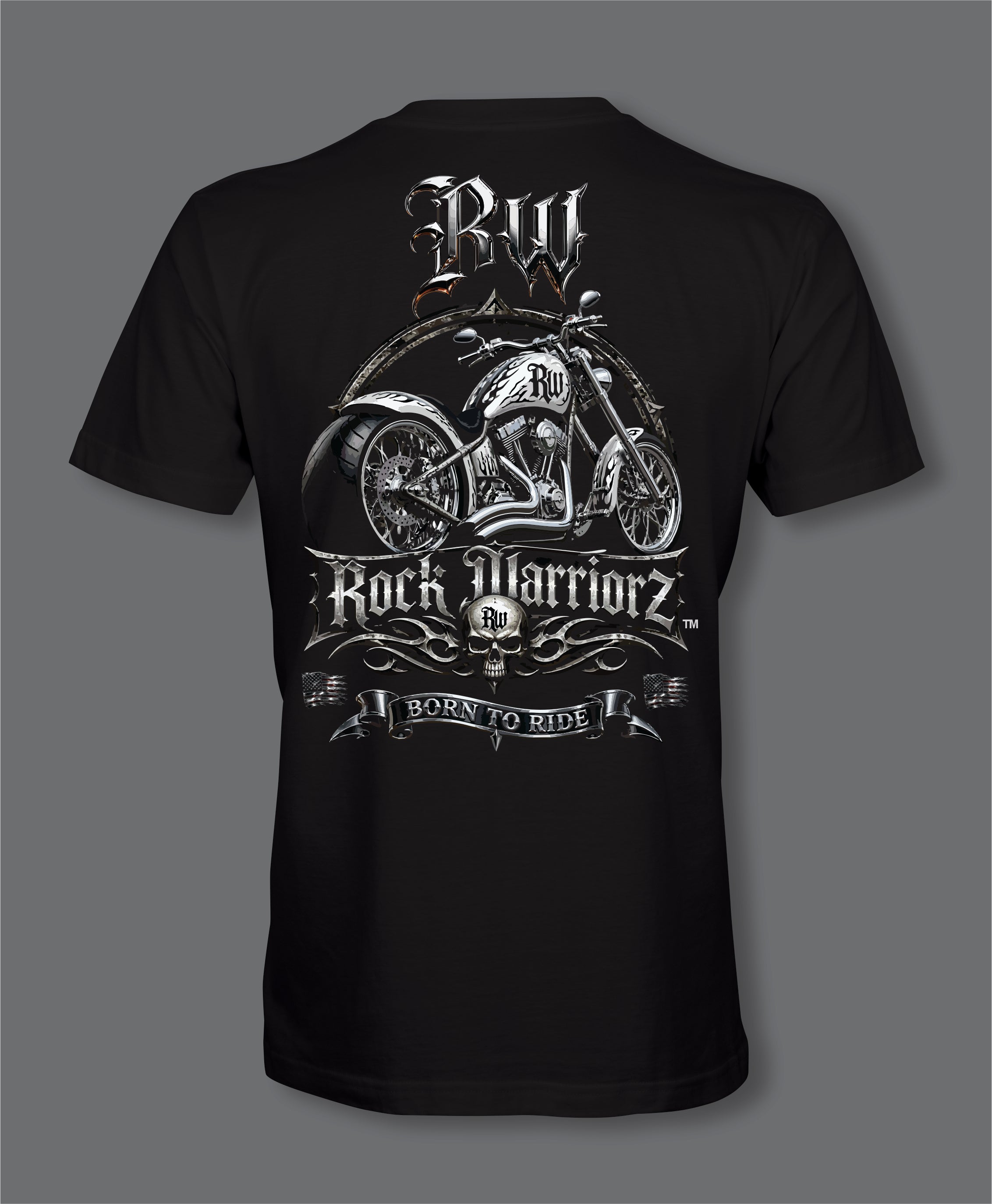 RW Rock Warriorz Biker T-Shirt Front Back Logo