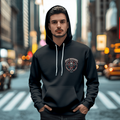 Rock Warriorz Black Hoodie With Black String Ties Left Chest Logo