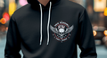 Rock Warriorz Black Hoodie with Black Tie Strings Left Chest Logo