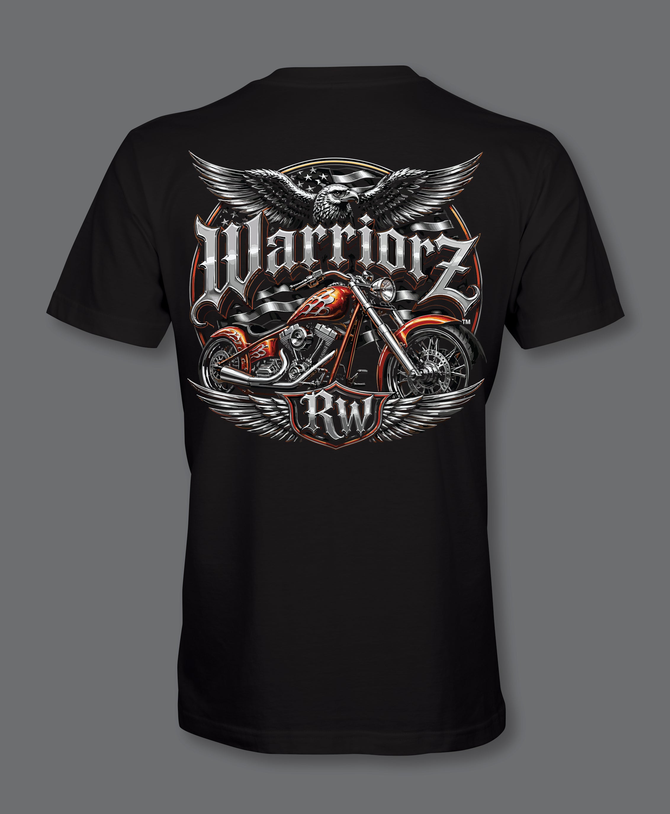 RW Chopper Bike Front and Back Logo Black T-Shirt