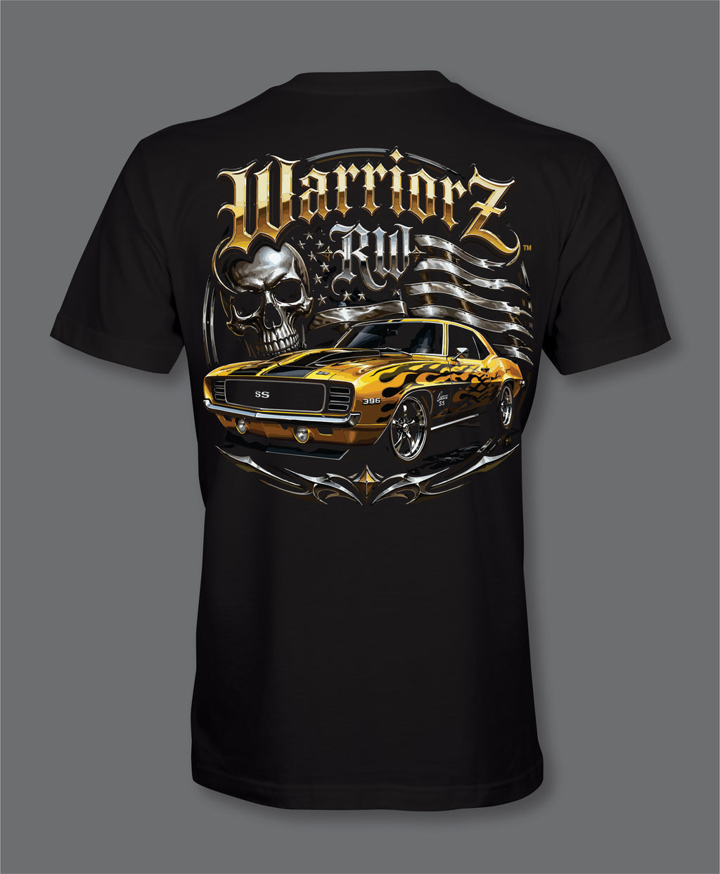 RW Muscle Car Camaro Front and Back Black T-Shirt