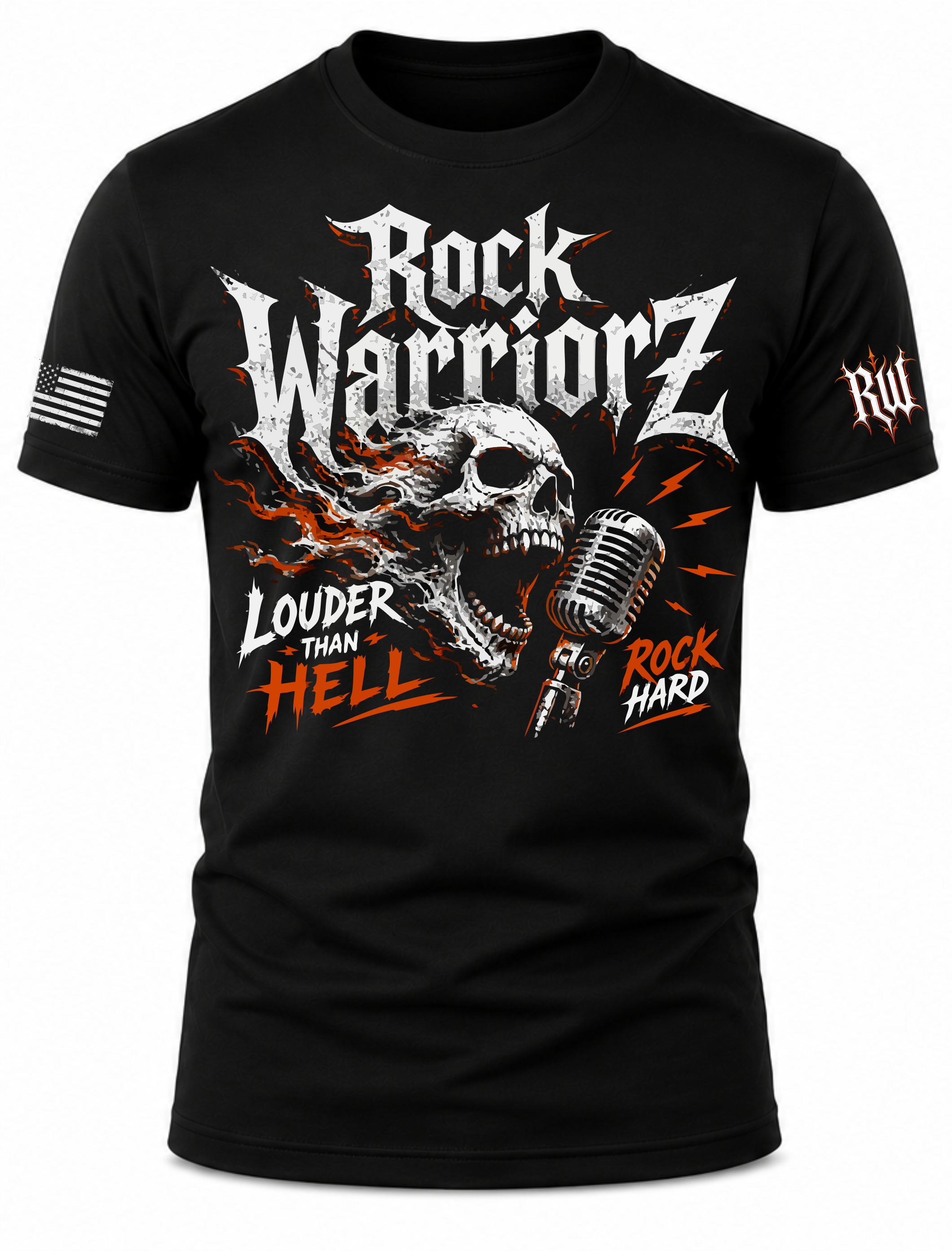 Rock Warriorz Louder Then Hell Skull with microphone T-Shirt