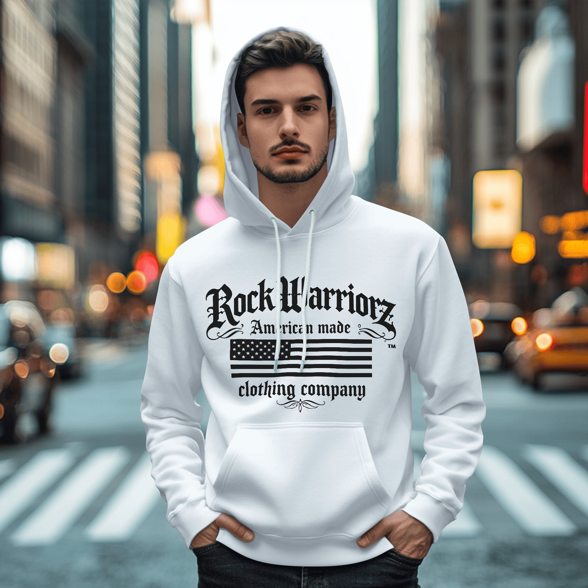Rock Warriorz White Hoodie Front Logo