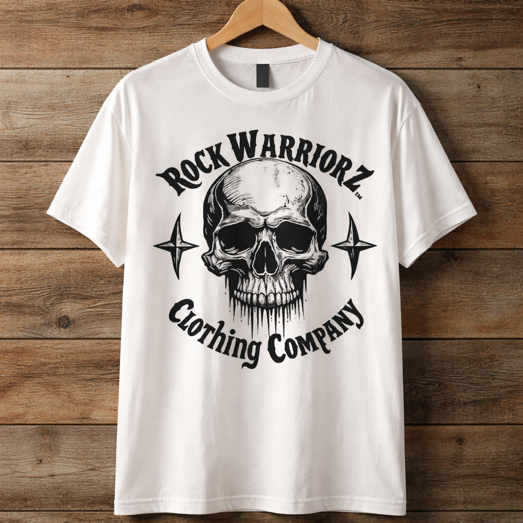 Rock Warriorz White T-shirt Front and Back Logo