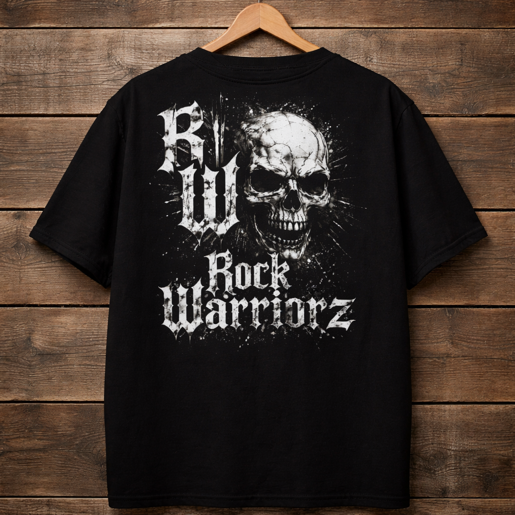 Rock Warriorz Black Tshirt Front and Back Logo