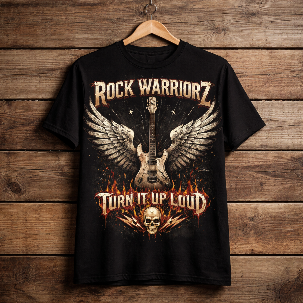 Rock Warriorz Front Logo Black T-shirt Turn it up Loud