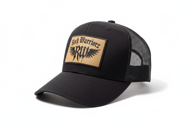Rock Warriorz RW Black Hat with Gold/Black Leather Patch