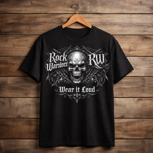 Rock Warriorz Black T-shirt Front and Back logo