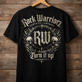 Rock Warriorz Black T-shirt Front and Back Logo