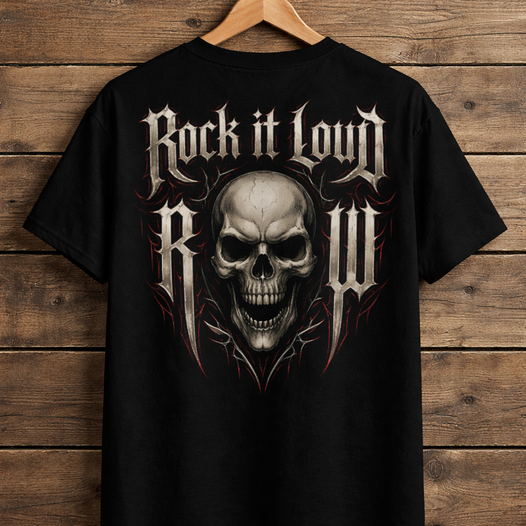 Rock Warriors Rock it Loud Black T-shirt Front and Back Logo