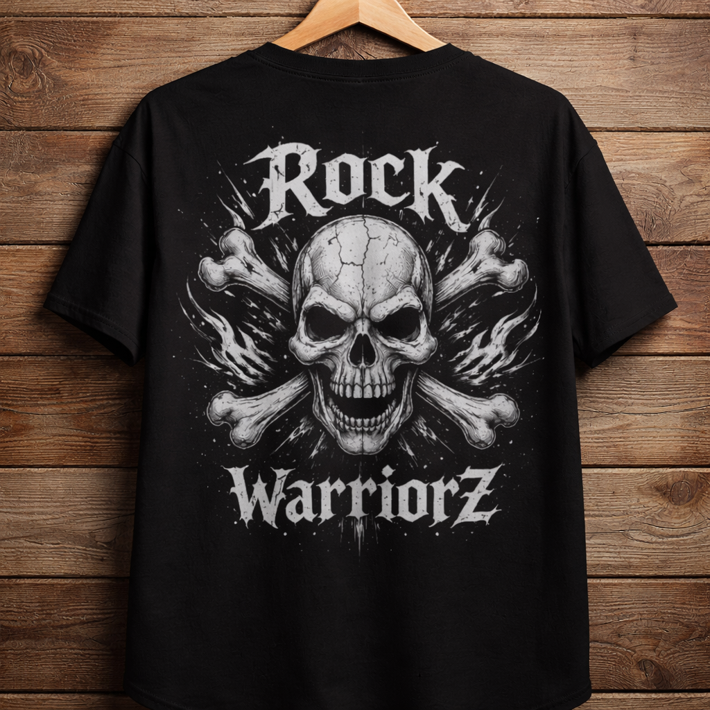Rock Warriorz Black T-Shirt Front and Back Logo