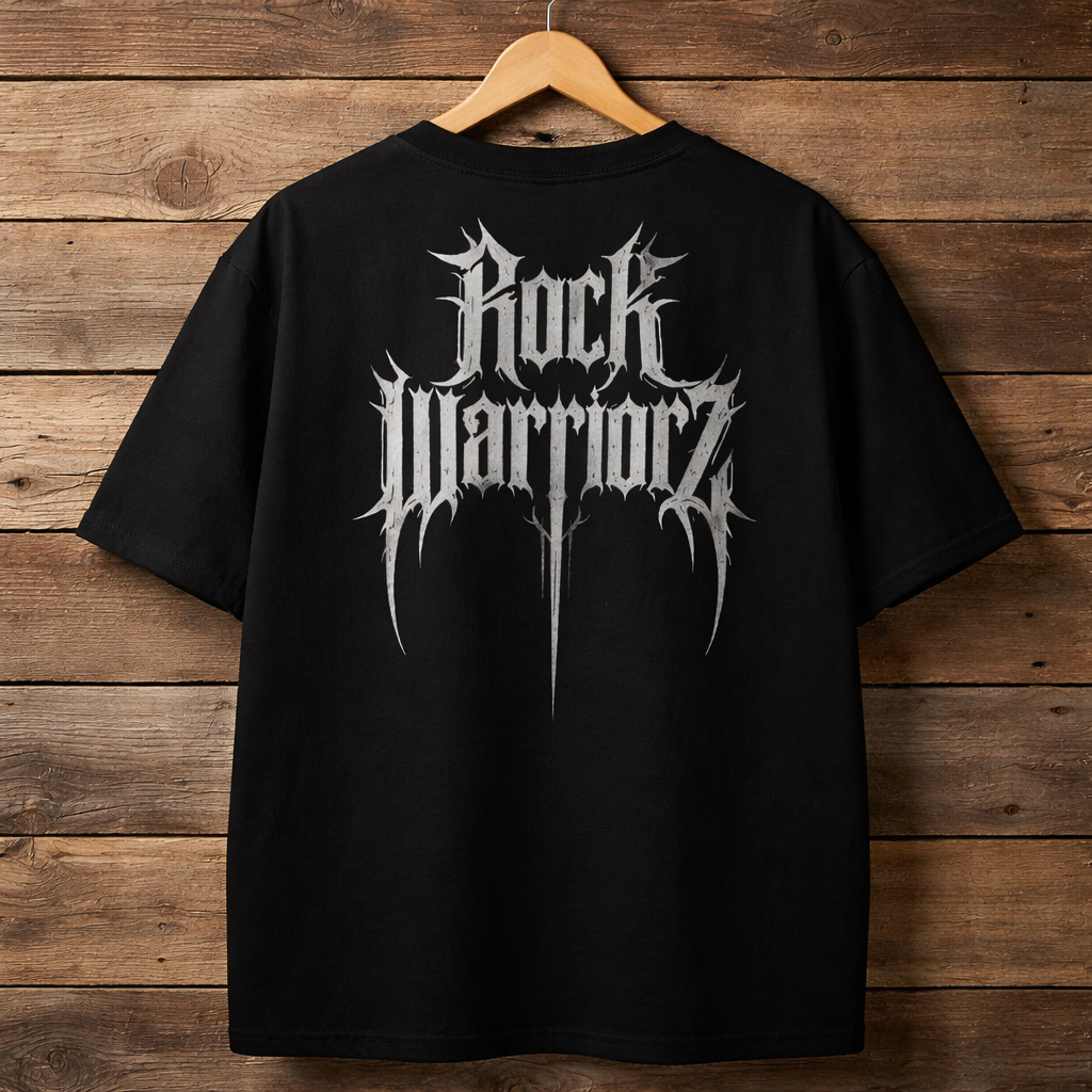 Rock Warriorz Black T-Shirt Front Back and Sleeve Logo