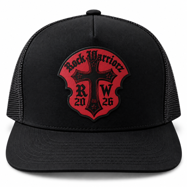 Rock Warriorz RW 2026 Leather Patch Black Trucker Hat