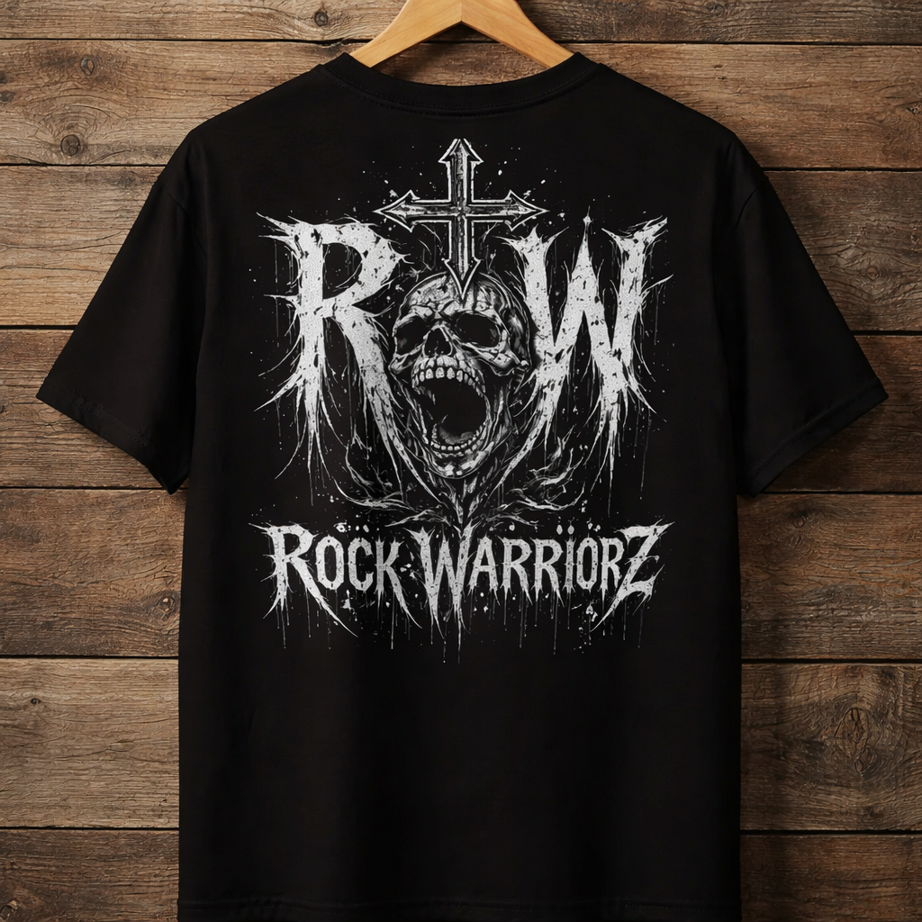 Rock Warriorz Black Tshirt Front and Back Logo