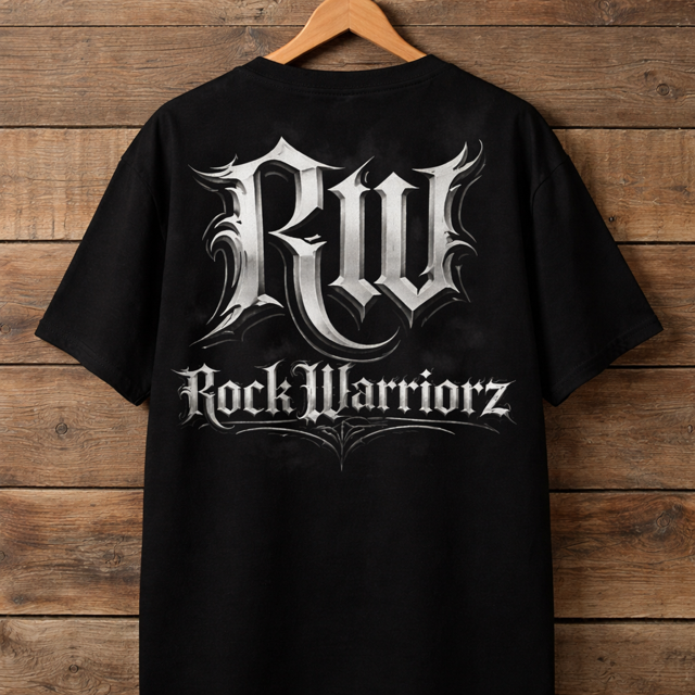 Rock Warriorz Black T-shirt Front and Back logo