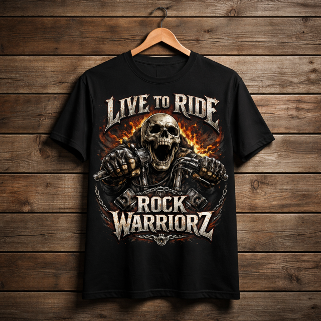 Rock Warriors Live to Ride Black T- Shirt Front Logo