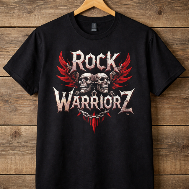 Rock Warriorz Black T-shirt Front and Back Logo