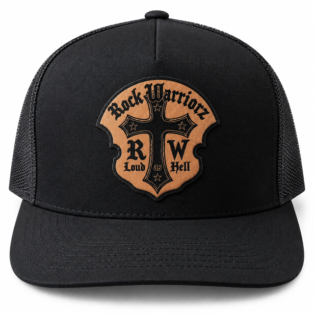Rock Warriorz RW 2026 Leather Patch Black Trucker Hat