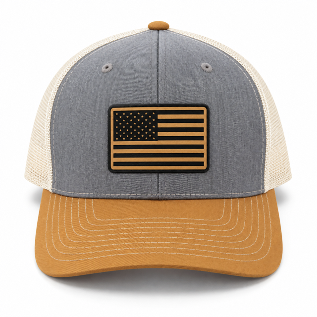 Rock Warriorz American Flag Leather Patch Six Panel Trucker Hat