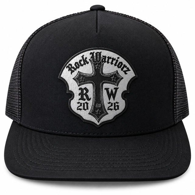 Rock Warriorz RW 2026 Leather Patch Black Trucker Hat