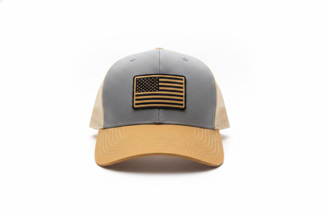 Rock Warriorz Hat Leather Patch Gold and Black Flag Logo