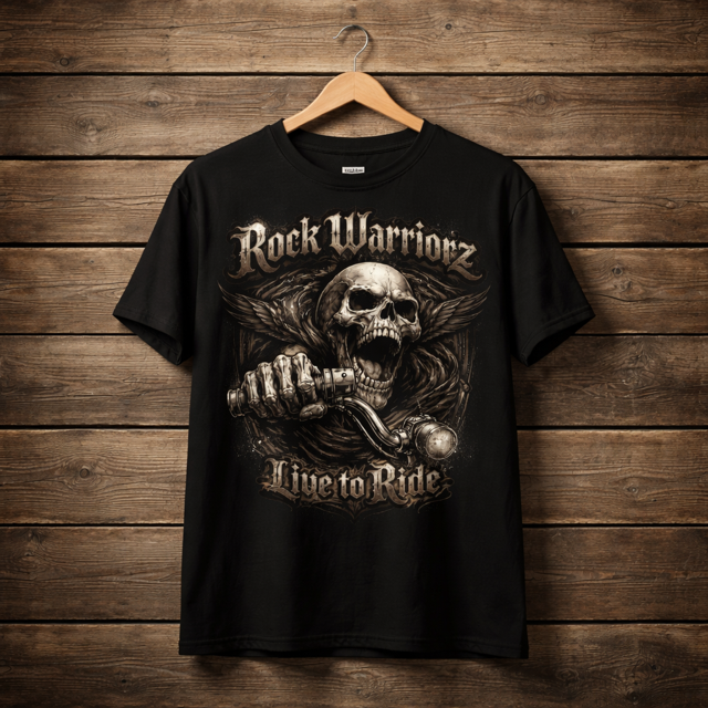 Rock Warriorz Black T-shirt Front and Back Logo