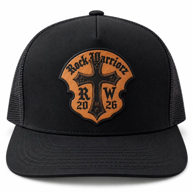 Rock Warriorz RW 2026 Leather Patch Black Trucker Hat