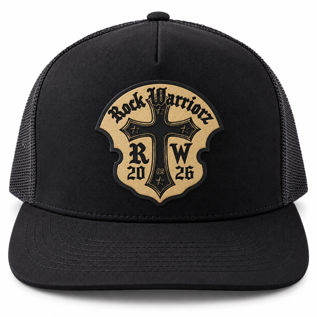 Rock Warriorz RW 2026 Leather Patch Black Trucker Hat