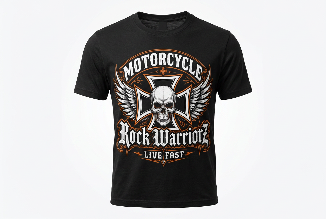 Motorcycle Rock Warriorz Front Logo Black T-Shirt
