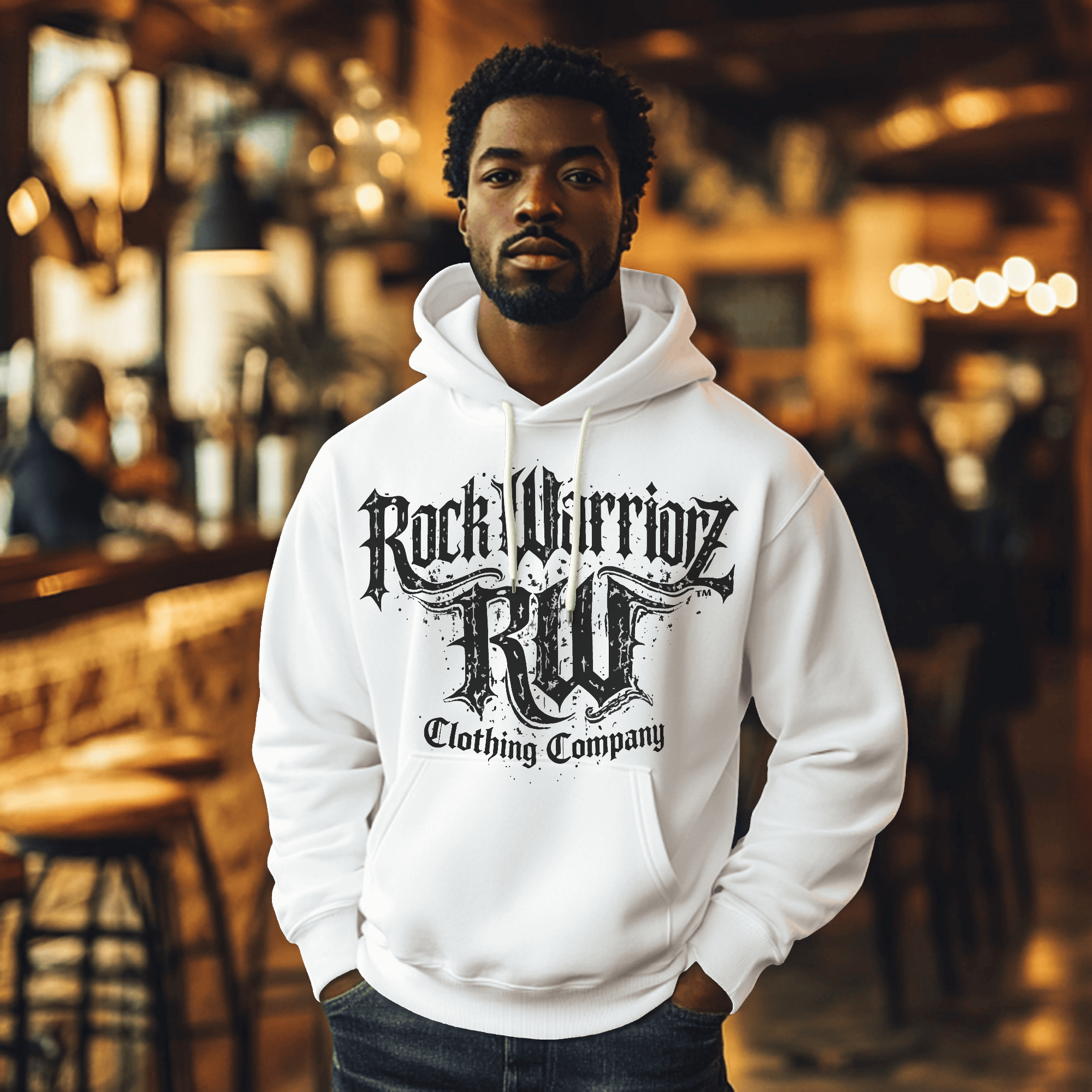 Rock Warriorz White Hoodie Front Logo